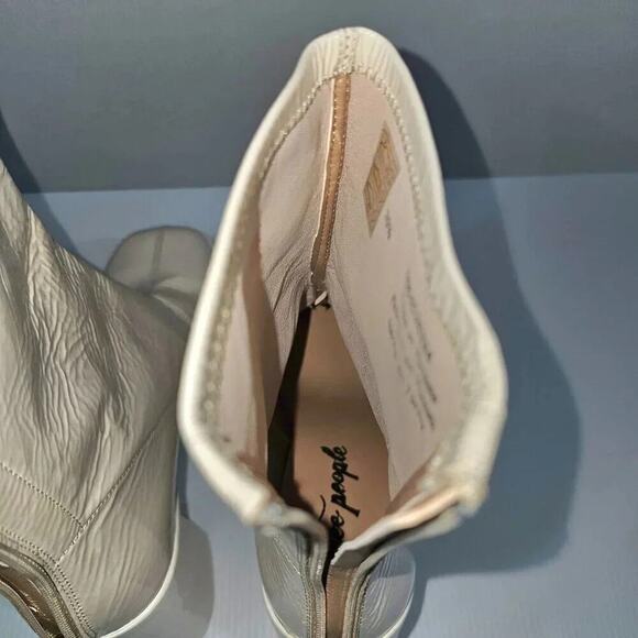 NEW Free People Double Stack Platform Boot Women EU 39.5 Bone Ivory Leather Heel - Picture 10 of 14